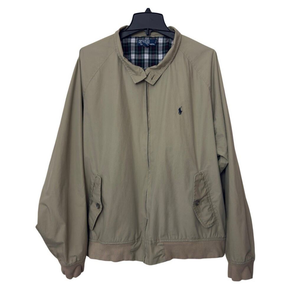 Polo Ralph Lauren Harrington Jacket Mens XXL Khaki Cotton Plaid Lined Bomber